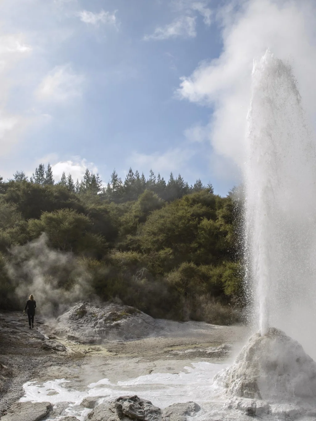 De geiser spuwt in Wai-o-Tapu, Rotorua in Nieuw-Zeeland