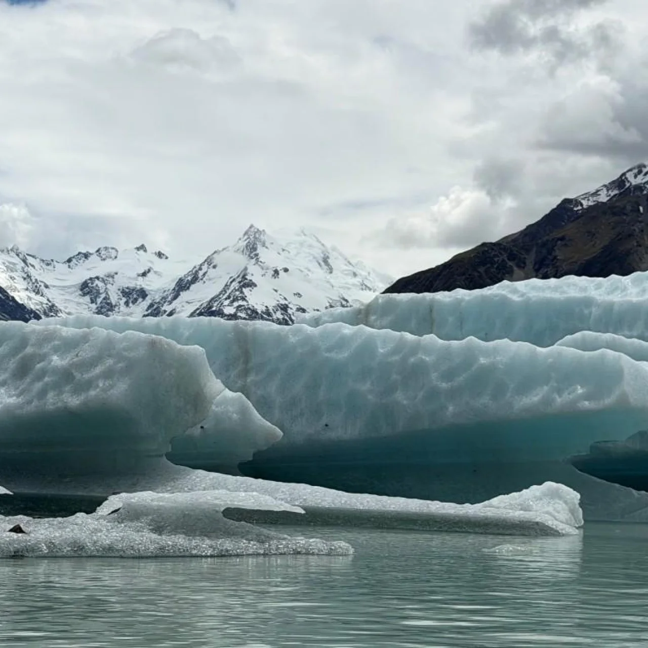IJsschotsen die drijven in het meer bij Mount Cook