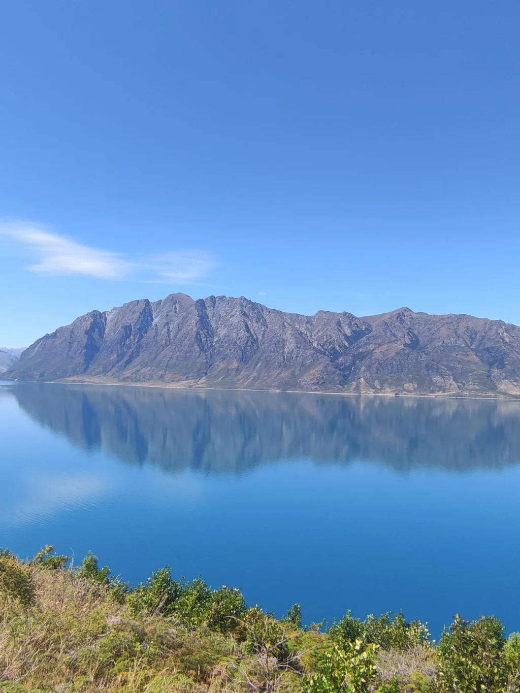 Panorama uitzicht over het meer onderweg van Queenstown naar Glenorchy, Nieuw-Zeeland